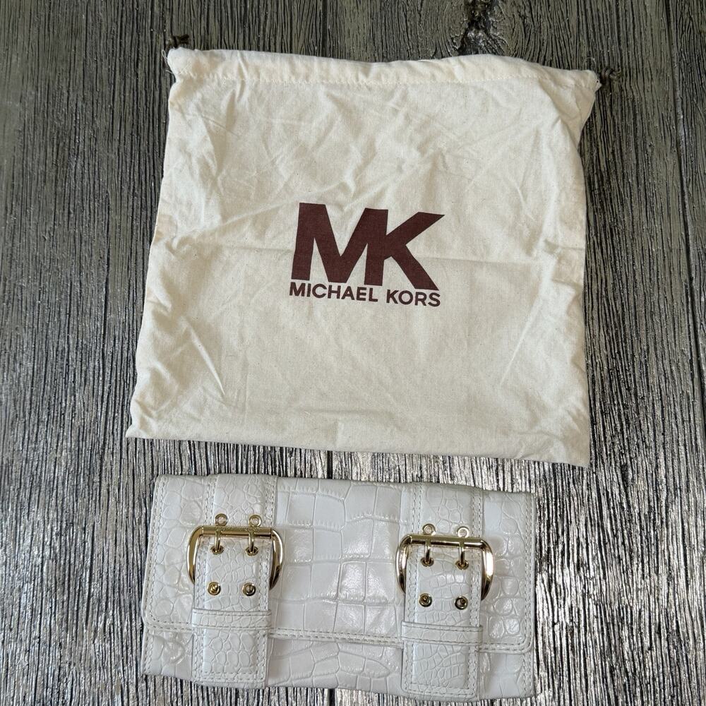 Michael Kors White Clutch Purse Wallet Embossed Alligator Croc Design W Dust Bag